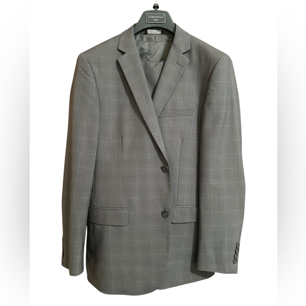 Cache Gray Wool-Blend Suit Modern Slim Fit